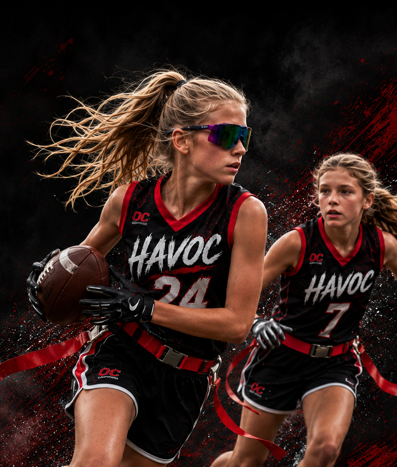 OC HAVOC girls flag football players competing in South Orange County